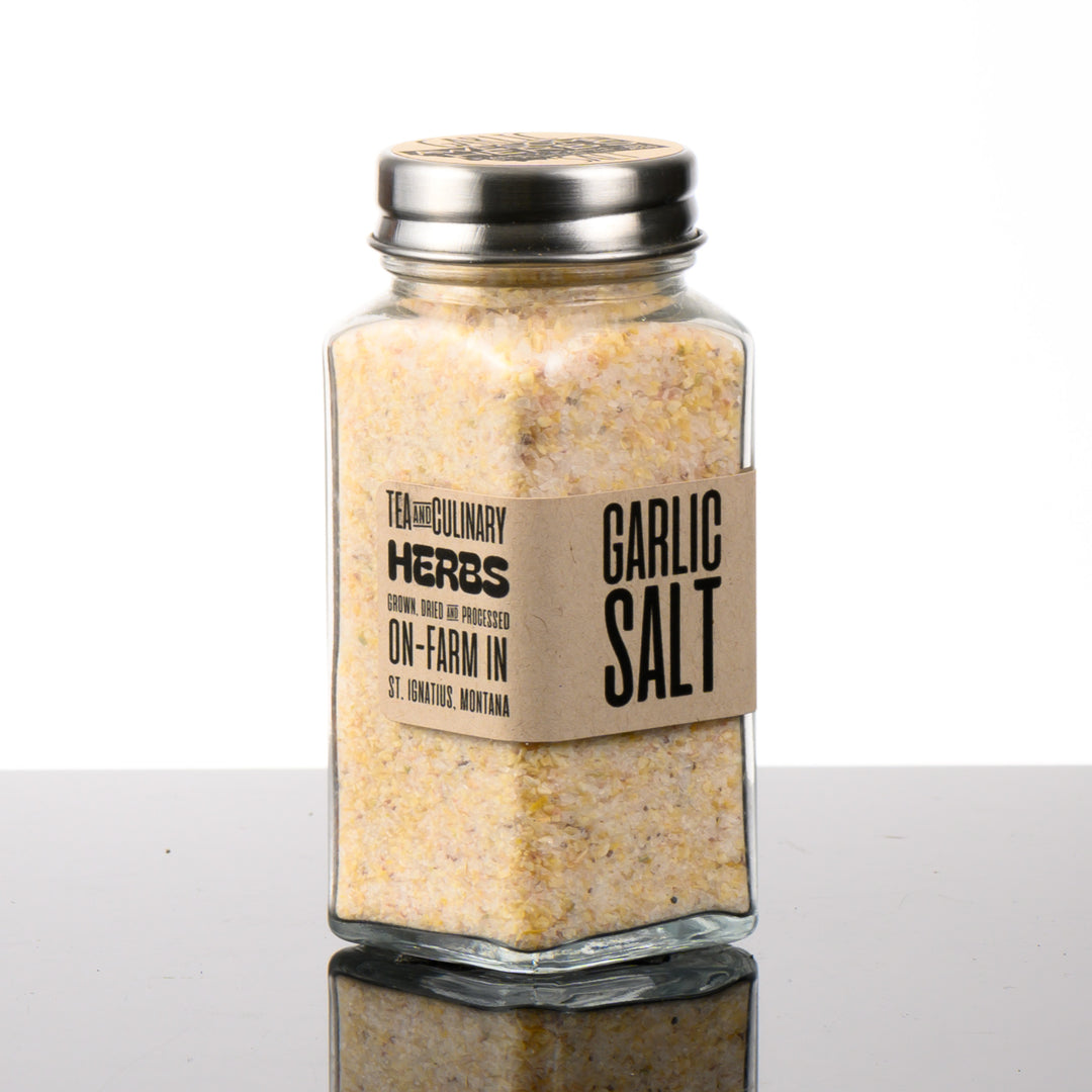 Awesome Herbs's Montana-grown Culinary Herbs - Garlic Salt - in glass jar for gifting or home use.