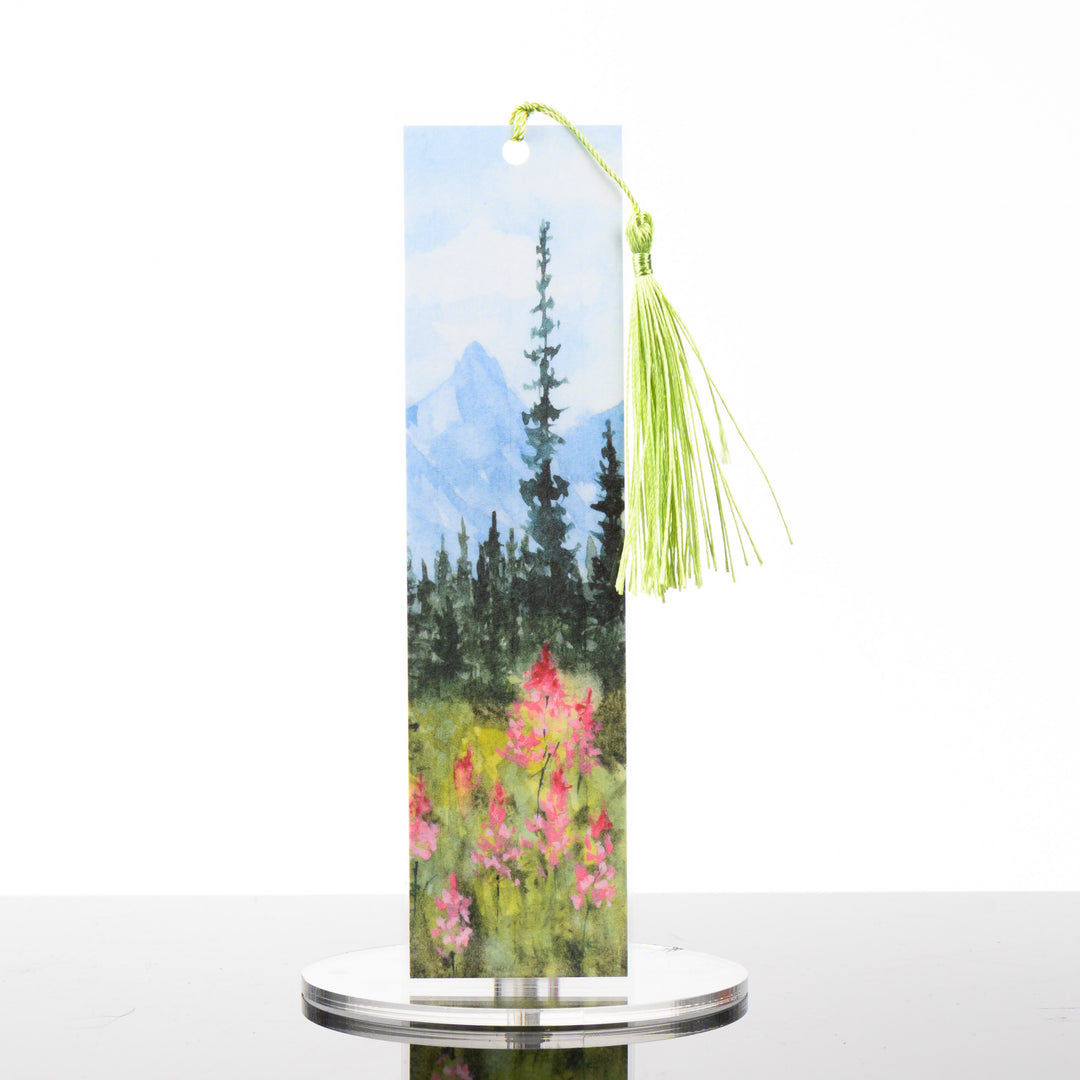 Mountain Fireweed Bookmark, by Stark Mountain Studio - 1 7/8 x 7 3/8” bookmark of a Bobbe Almer watercolor painting with tassel - a perfect gift for the nature-loving bibliophile in your life.