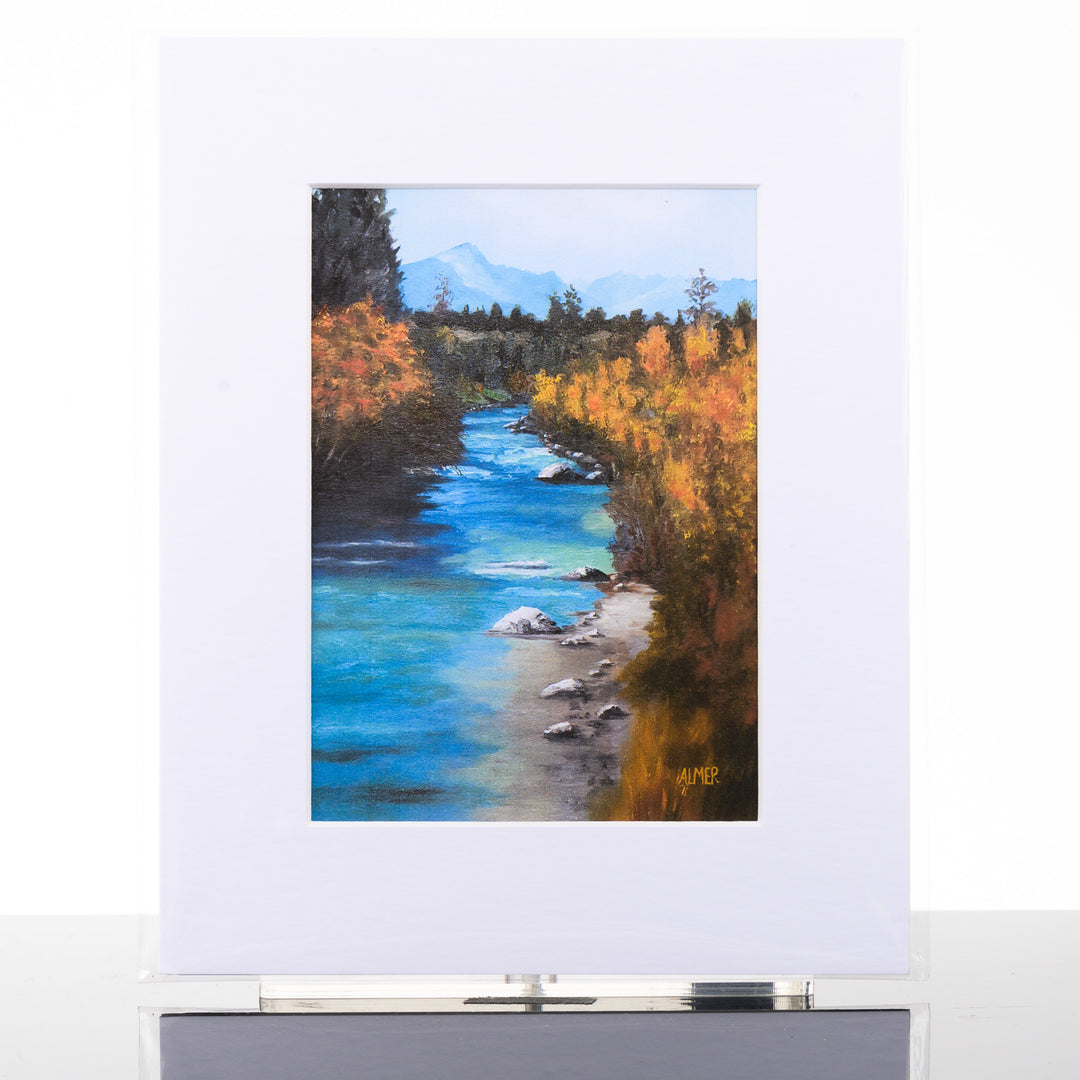 Mystic Creek Matted Print, by Stark Mountain Studio - 5x7 print of a Bobbe Almer watercolor painting in a 8x10 mat--a perfect Montana-made gift of nature for art lovers