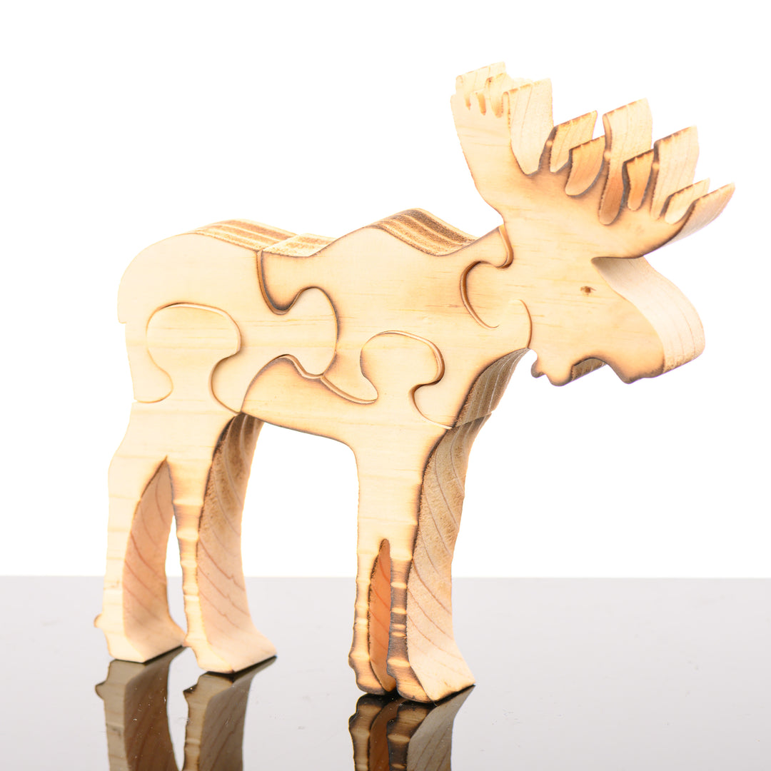 Handmade wooden kid's toy by Dotti and Jim's Kreations - this 5 piece moose puzzle (made in the Bitterroot Valley Montana), makes an excellent screen-free gift for children