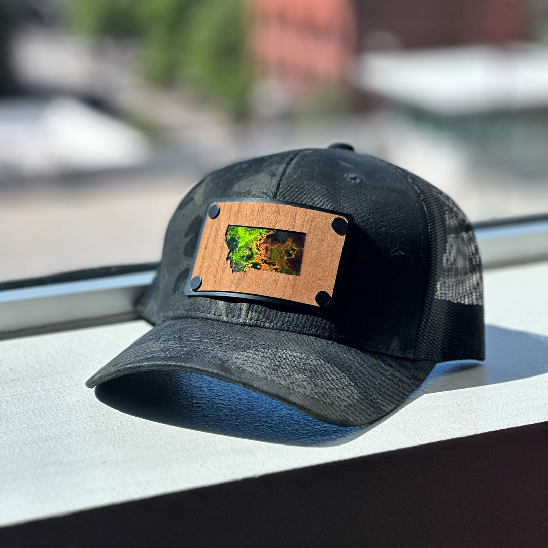 Cherry Wood & Copper Montana Trucker Hat - Black Camo