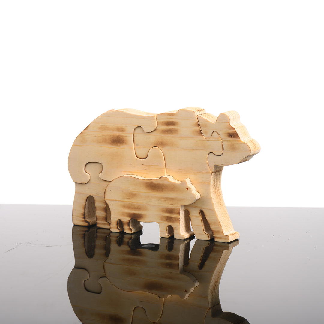 This five piece, handcrafted kid's wood puzzle is a bear cub nested into a mamma bear.