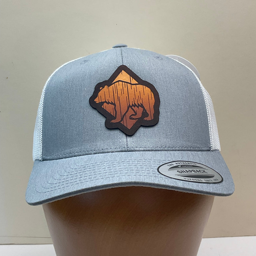 Diamond Bear Hand Dyed Leather Patch Heather Grey Trucker Hat