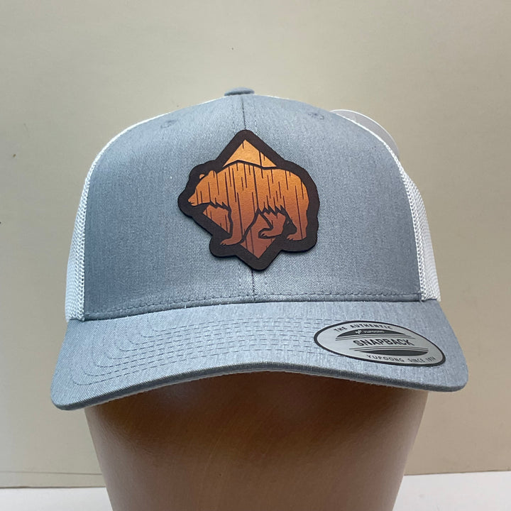 Diamond Bear Hand Dyed Leather Patch Heather Grey Trucker Hat