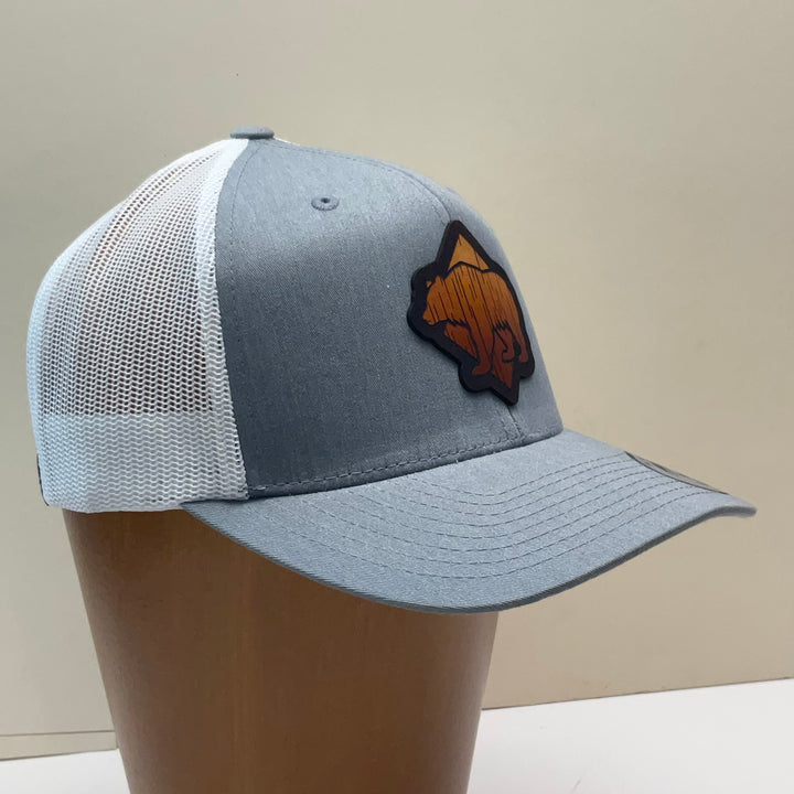 Diamond Bear Hand Dyed Leather Patch Heather Grey Trucker Hat