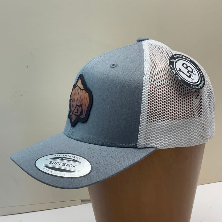 Diamond Bear Hand Dyed Leather Patch Heather Grey Trucker Hat