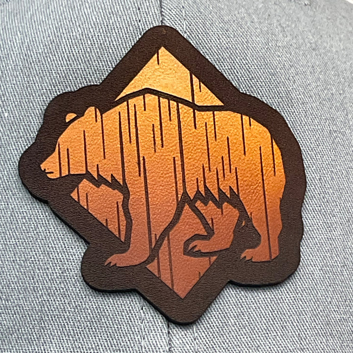 Diamond Bear Hand Dyed Leather Patch Heather Grey Trucker Hat