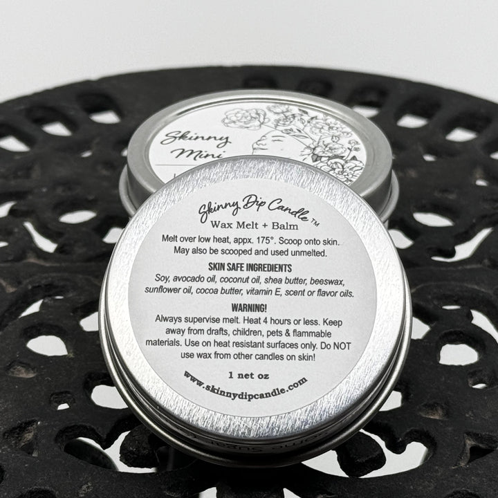 1 oz. tin of Passionate Pina Colada Edible Lotion Candle by Skinny Dip Candles, ingredients