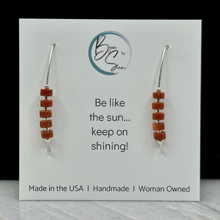 Pair of Bijou by Sam's Sterling Silver Threader Earrings with Sunstone Gemstones, on card