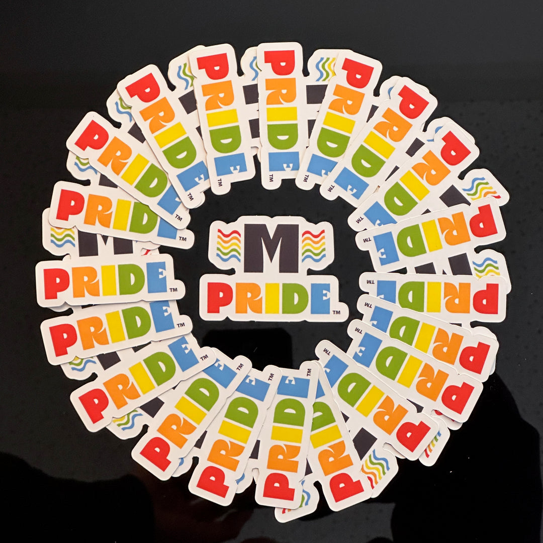 Circled group of Missoula PRIDE logo stickers