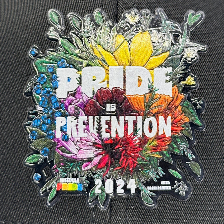 2024 Missoula PRIDE Retro Trucker Hat, patch closeup