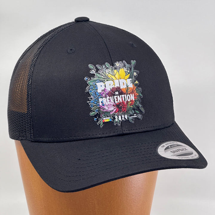 2024 Missoula PRIDE Retro Trucker Hat, 3/4 view (right)