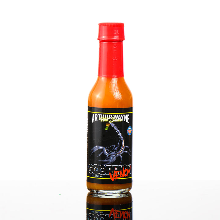 5 oz. bottle of Scorpion Venom hot sauce by Arthur Wayne, front