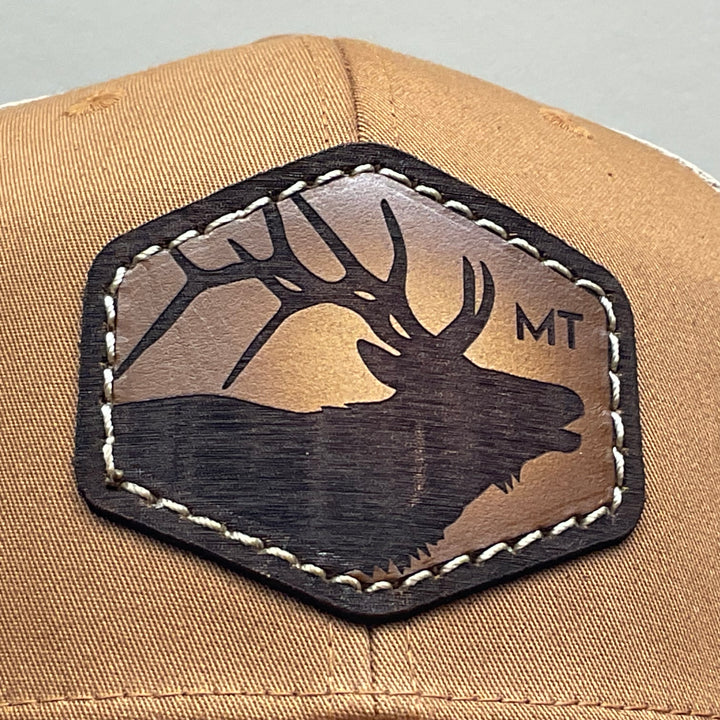 made in Montana alder wood patch, flat bill hat, tonal camo, urban style, handcrafted hat, adjustable snapback