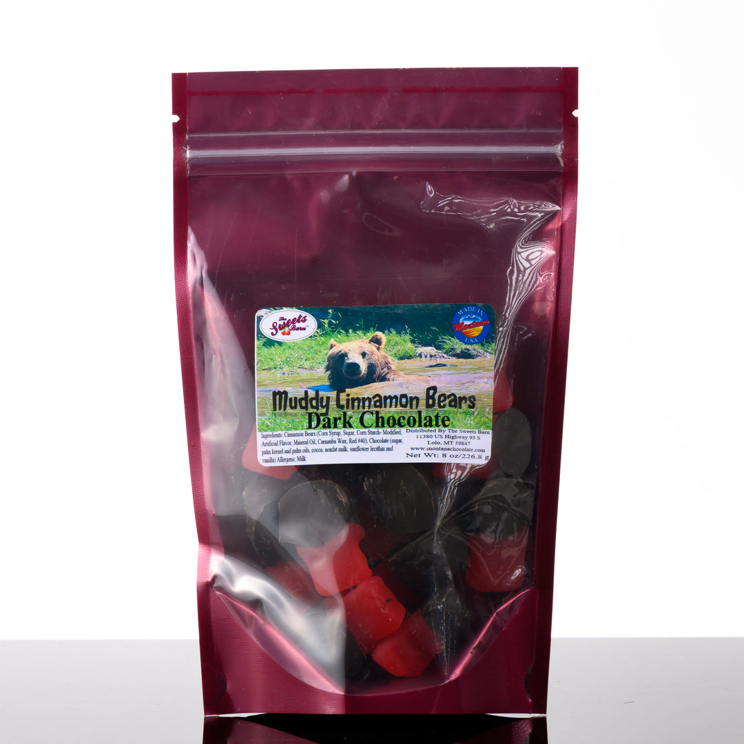 Lolo Sweets Barn Muddy Cinnamon Bears Dark Chocolate - 8 oz. package of chocolate-dipped cinnamon bears