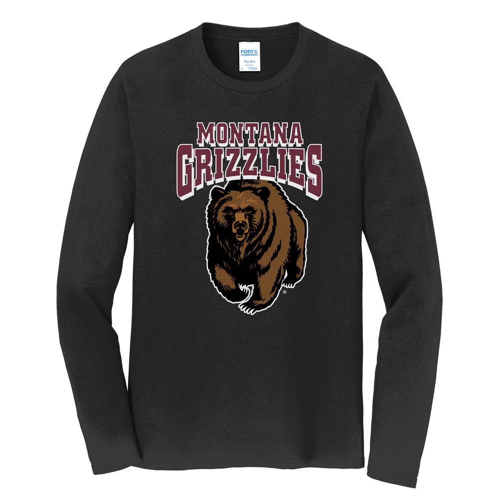 Blue Peak Creative's black Long Sleeve Tee with the Montana Grizzlies Charging Bear design