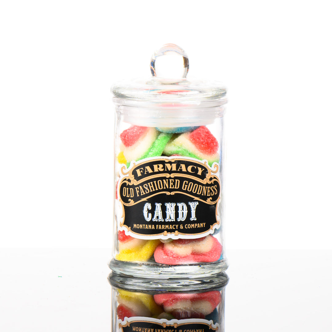 MT Farmacy Old Fashioned Goodness Candy--heart-shaped Love Gummies--in a glass jar, front