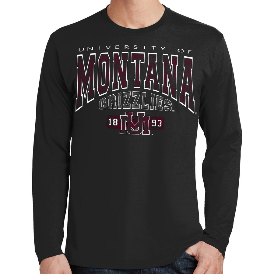 Black Cotton Long Sleeve T-shirt with the Big Montana Griz (University of Montana Grizzlies) design, by Blue Peak Creative