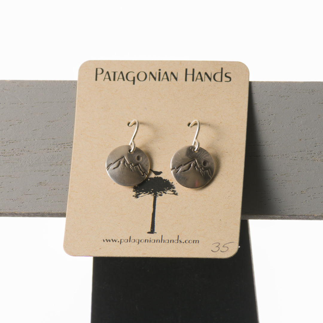 Pair of Round Mountain Earrings Fine and Sterling Silver (.925) by Patagonian Hands (Short), fine jewelry made in Montana