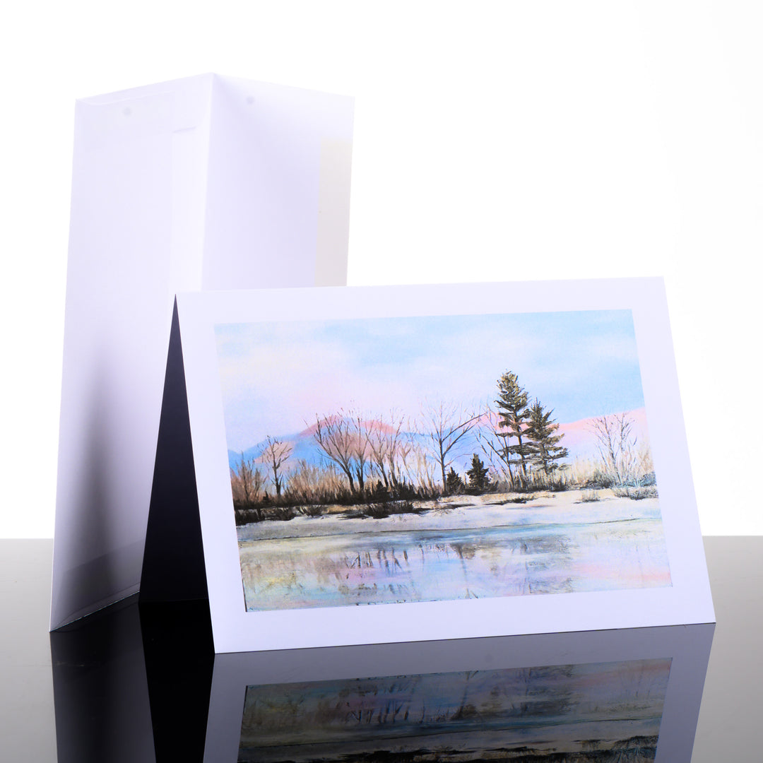 Bitterroot Morning Greeting Card, by Stark Mountain Studio - 5x7 blank greeting card of a Bobbe Almer watercolor painting with envelope