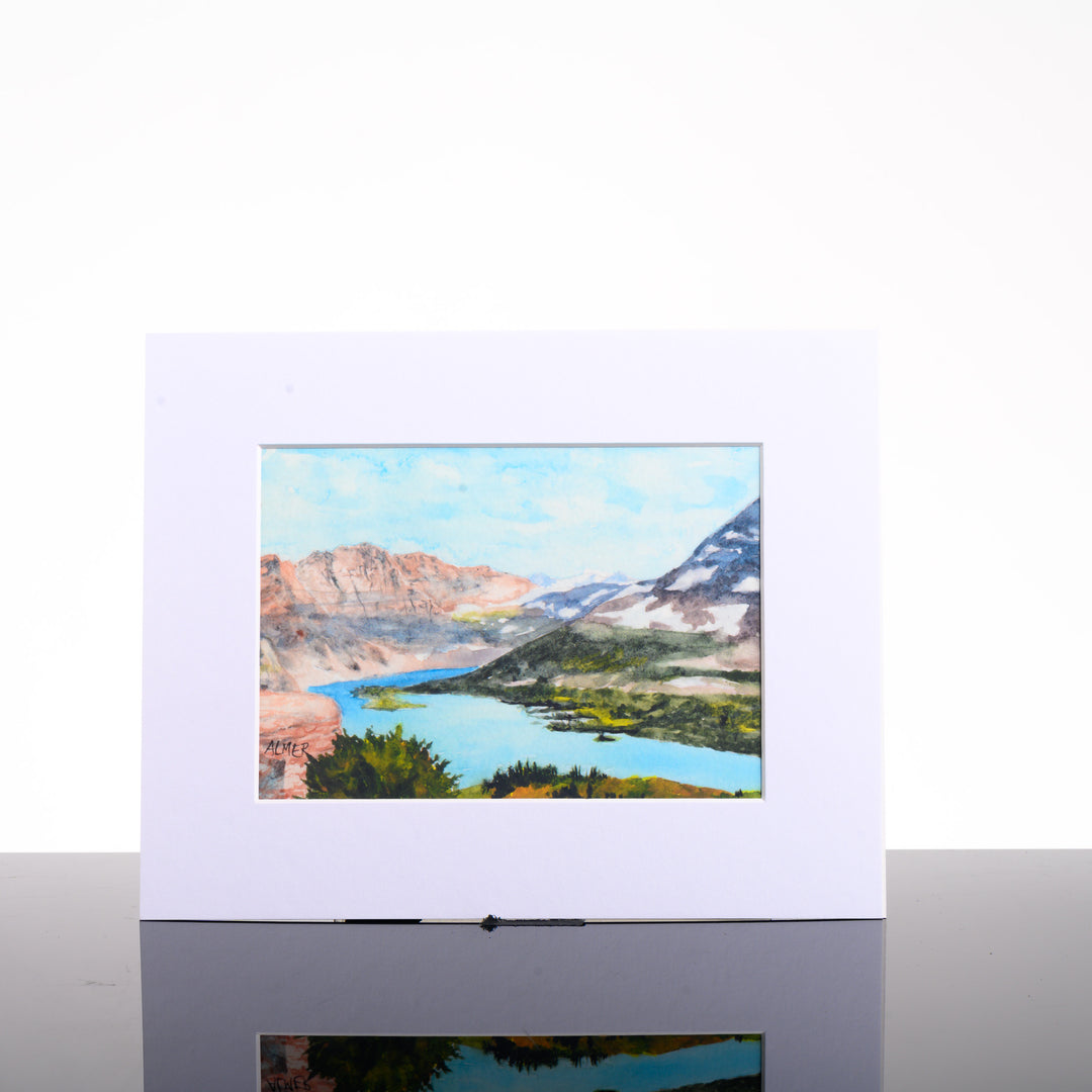 Hidden Lake Treasure Matted Print, by Stark Mountain Studio - 5x7 print of a Bobbe Almer watercolor painting in a 8x10 mat--a perfect Montana-made gift for art lovers