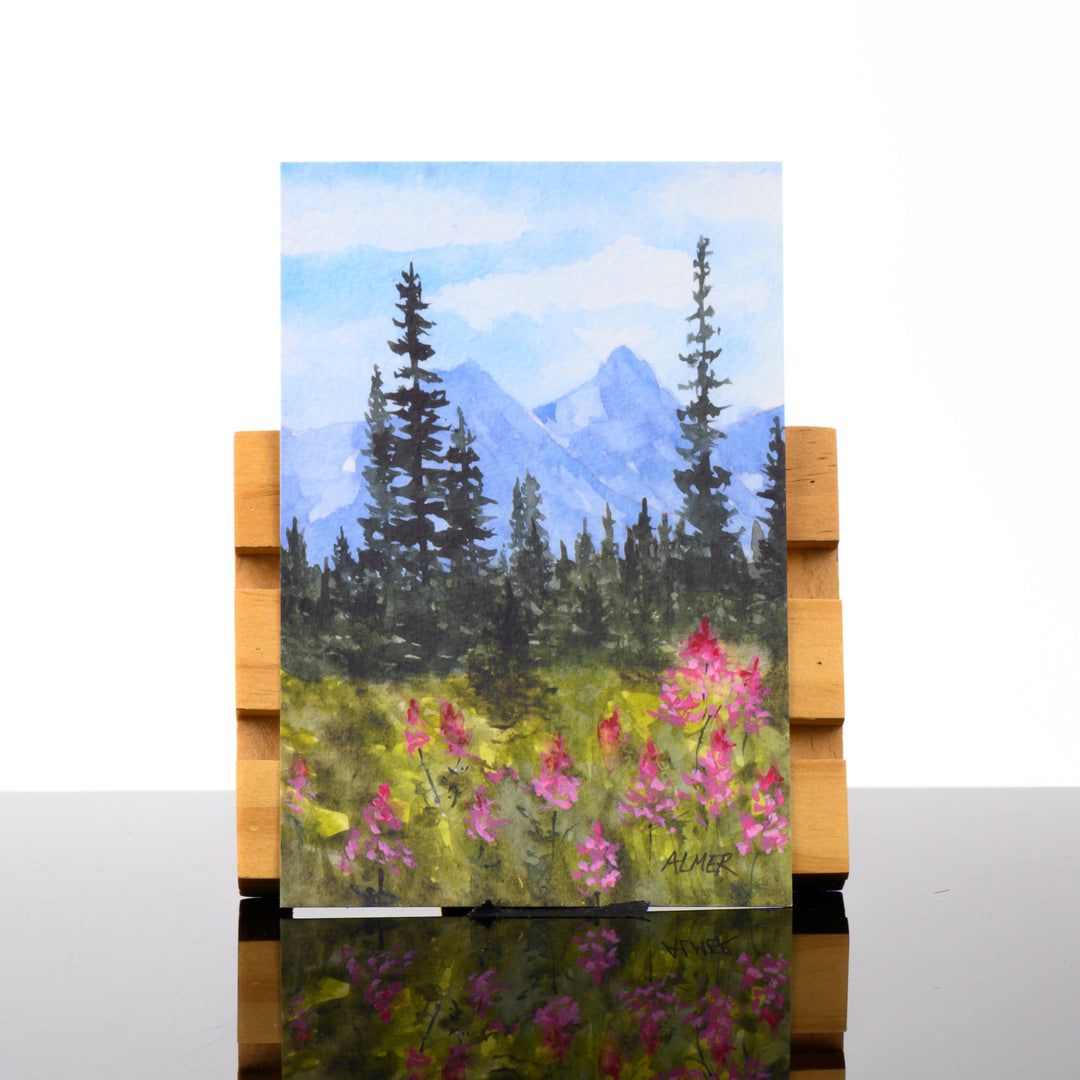 Mountain Fireweed Postcard, by Stark Mountain Studio - 5x7 postcard of a Bobbe Almer watercolor painting