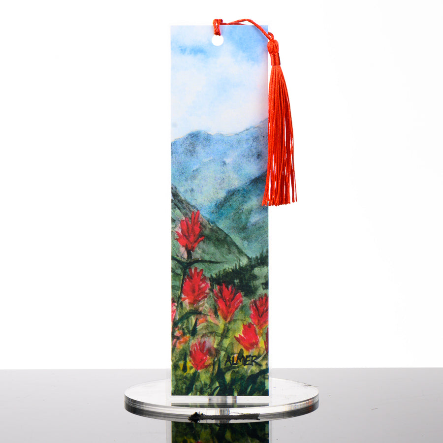 Paintbrush View Bookmark, by Stark Mountain Studio - 1 7/8 x 7 3/8” bookmark of a Bobbe Almer watercolor painting with tassel