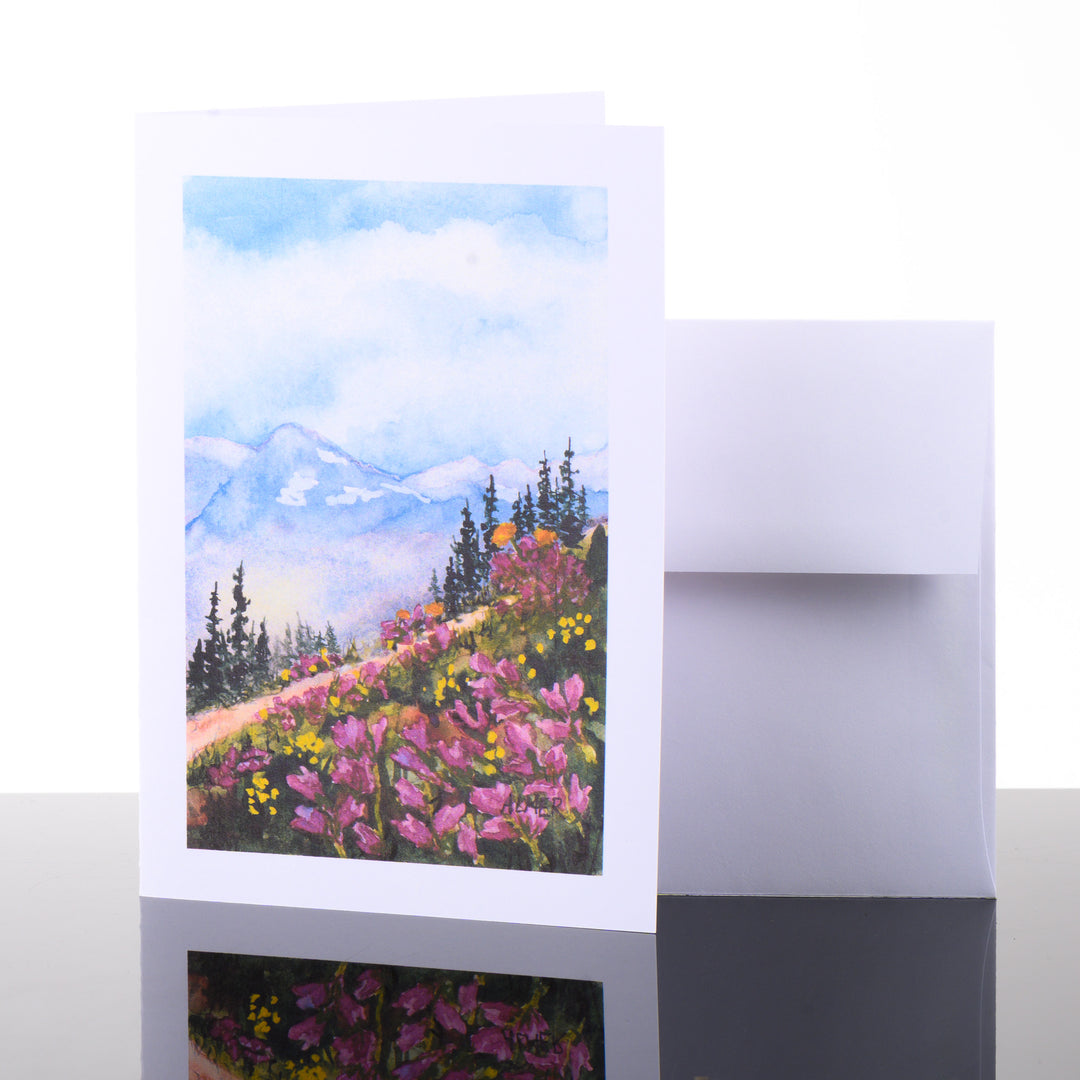 Rocky Mountain Flora Greeting Card, by Stark Mountain Studio - 5x7 blank greeting card of a Bobbe Almer watercolor painting with envelope