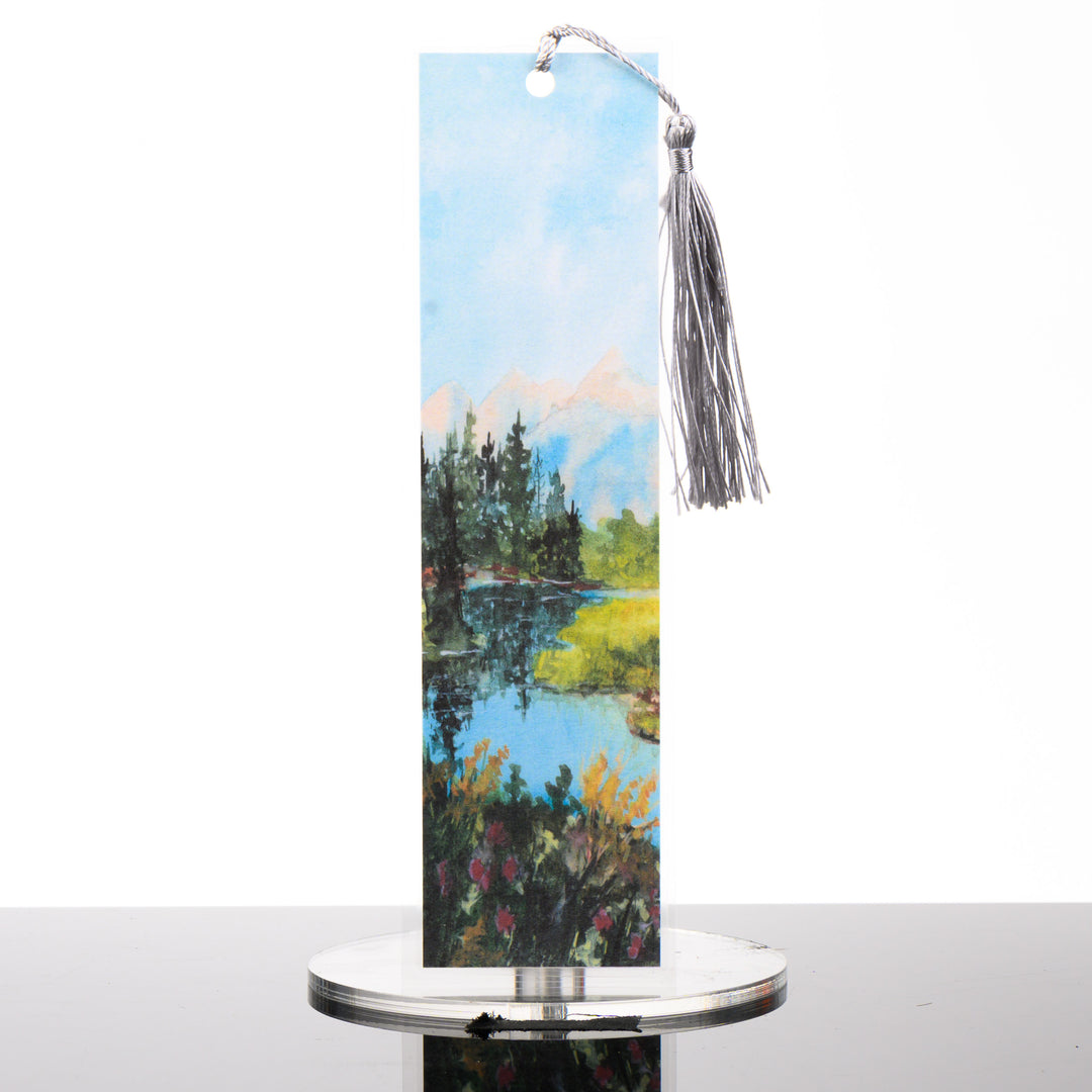 Summer Reflections Bookmark, by Stark Mountain Studio - 1 7/8 x 7 3/8” bookmark of a Bobbe Almer watercolor painting with tassel