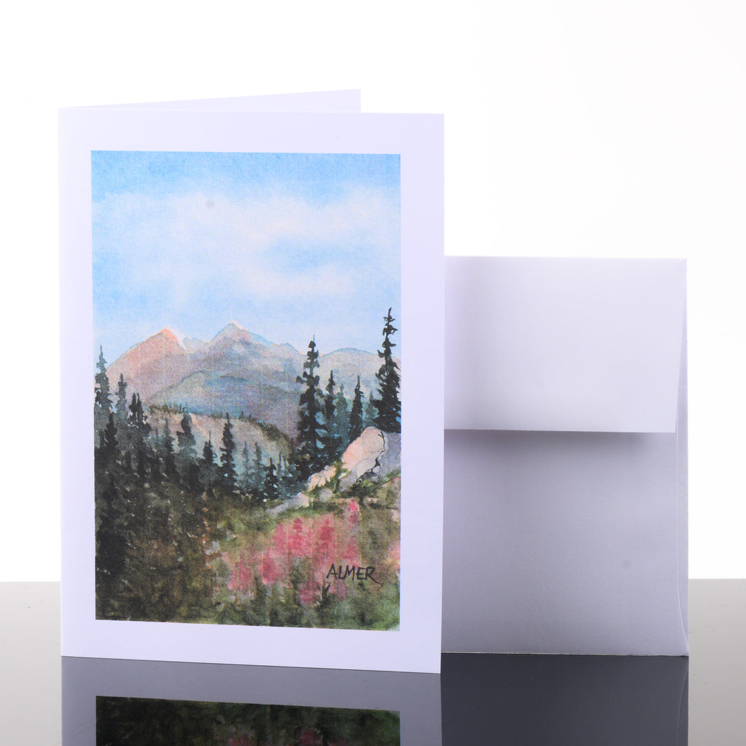 Twin Peak Blooms Greeting Card, by Stark Mountain Studio - 5x7 blank greeting card of a Bobbe Almer watercolor painting with envelope