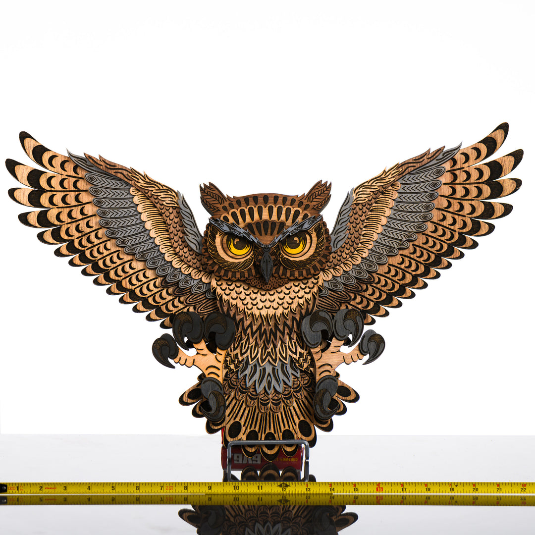 RJS Engraving & Design's Owl 3D Layered Wood Art, Large w/ scale