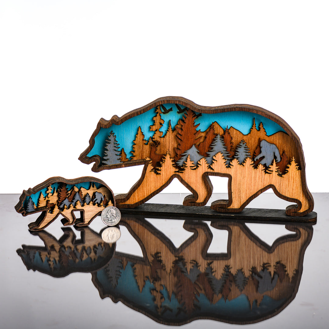 RJS Engraving & Design's Bear 3D Layered Wood Art, 2 sizes with scale