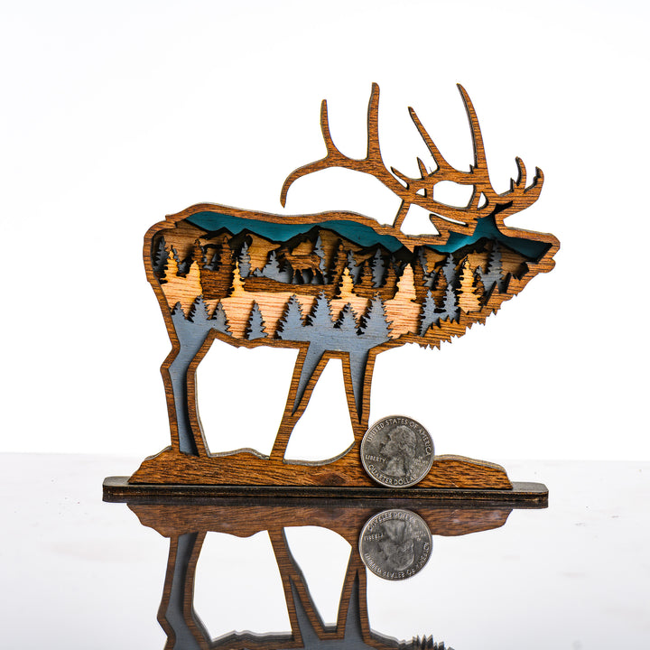 RJS Engraving & Design Elk 3D Layered Wood Art, Mini