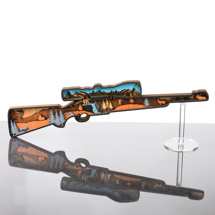 RJS Engraving & Design Rifle 3D Layered Wood Art, Large