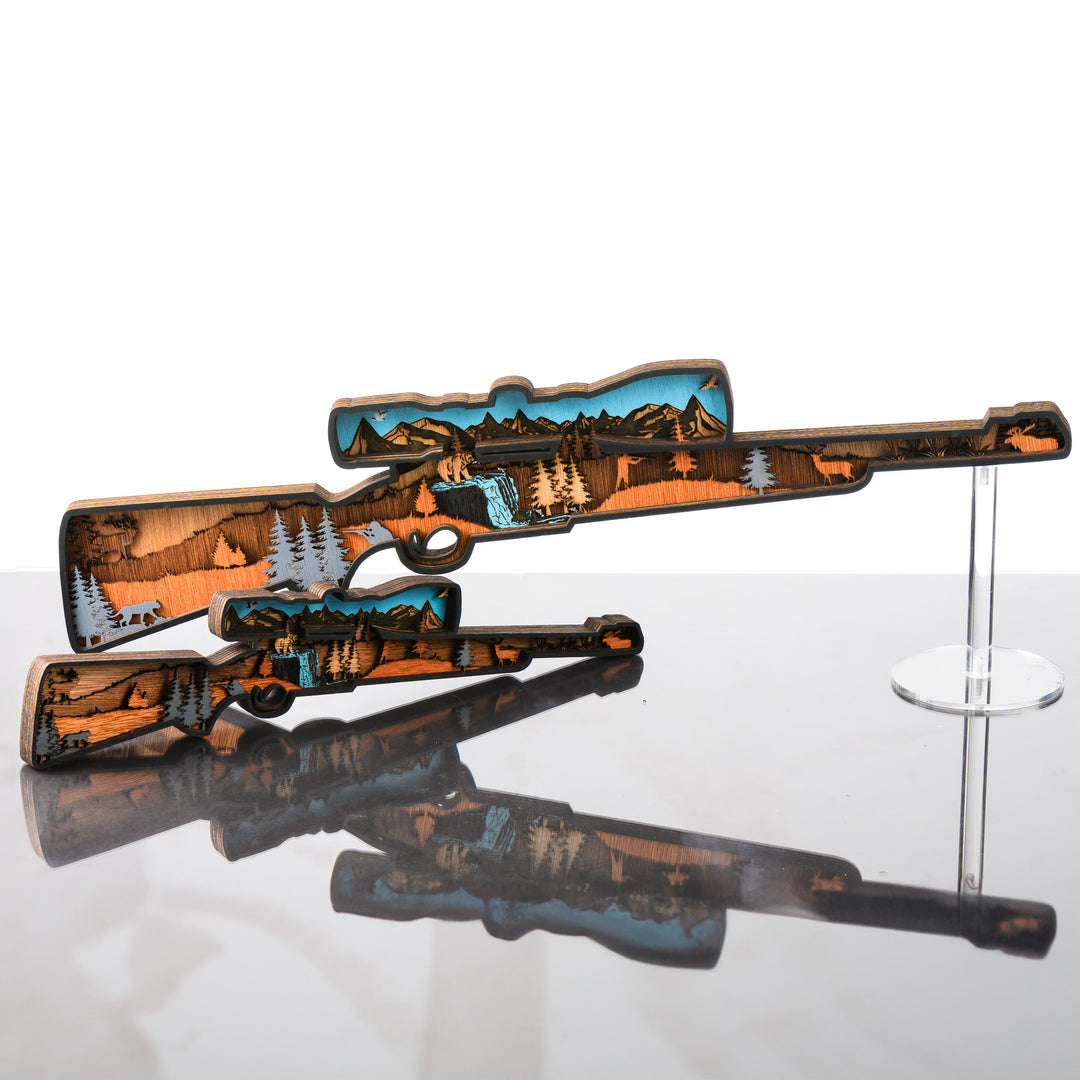 RJS Engraving & Design Rifle 3D Layered Wood Art, 2 sizes