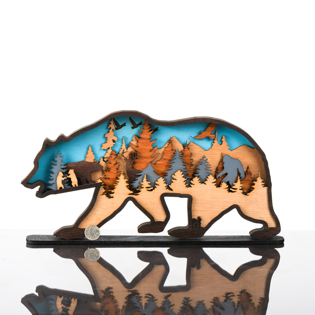 RJS Engraving & Design's Bear 3D Layered Wood Art, large with scale