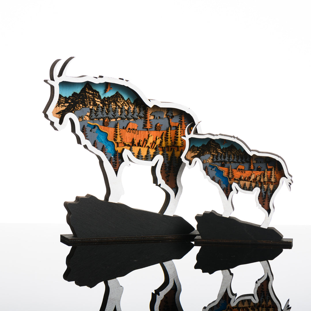 RJS Engraving &amp; Design's Mountain Goat 3D Layered Wood Art, 2 sizes
