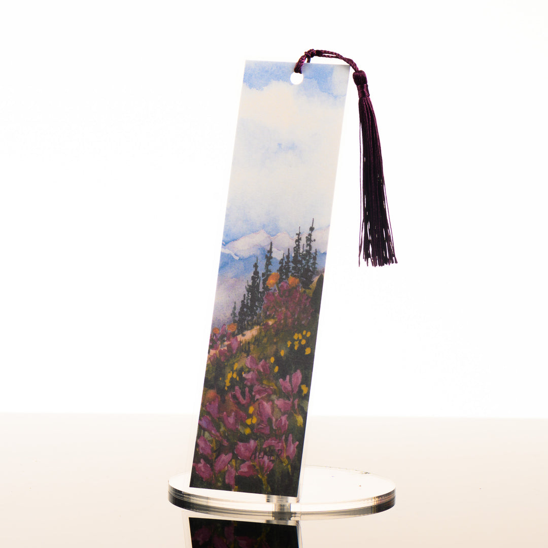 A Montana made watercolor bookmark featuring Montana wildflowers.