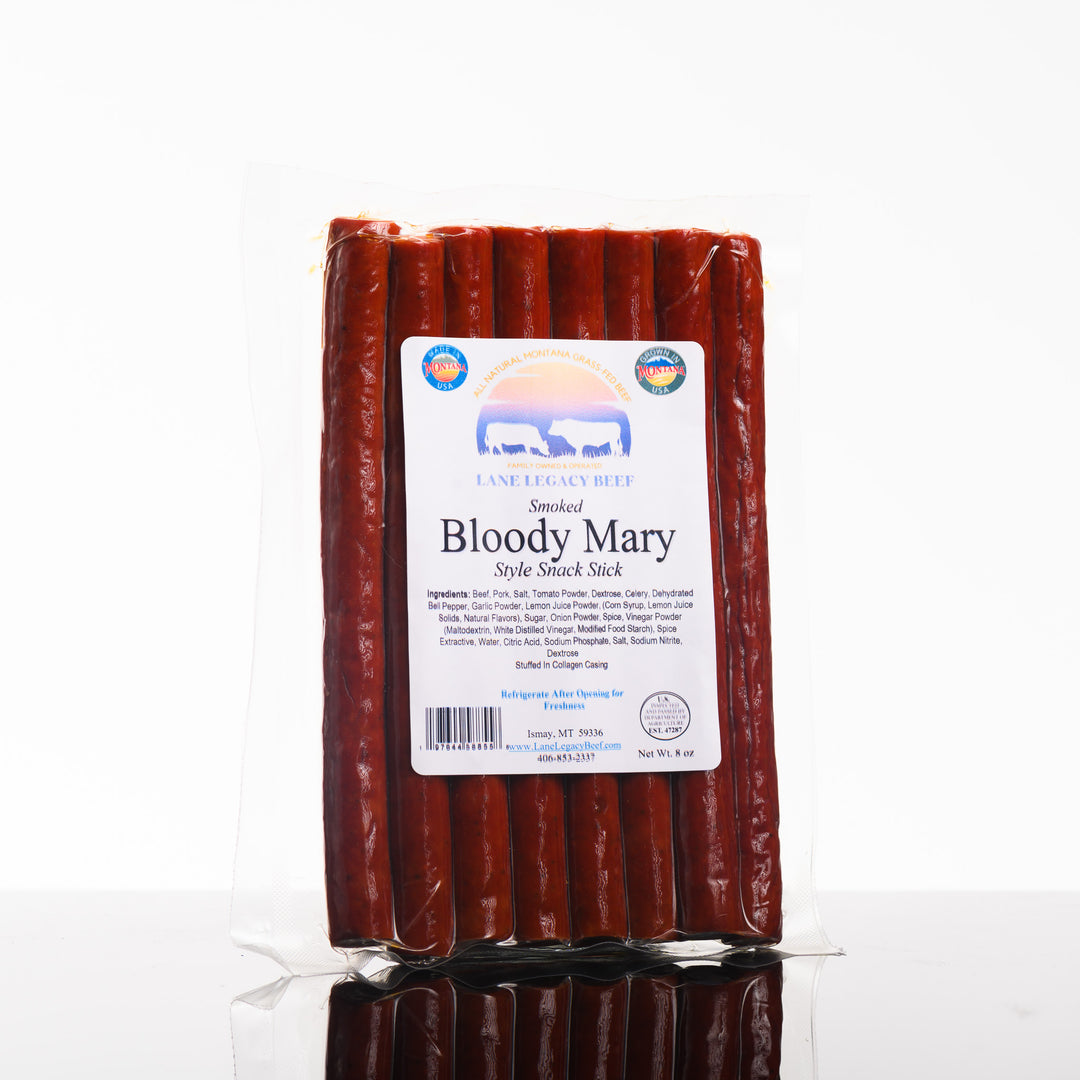 A 7 oz package of Legacy Lane's Bloody Mary beef snack sticks