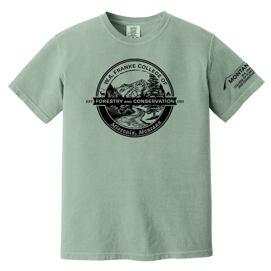 Support environmental education with this 100% US ring spun cotton tee featuring the W.A. Franke College of Forestry design, made in Missoula, MT.