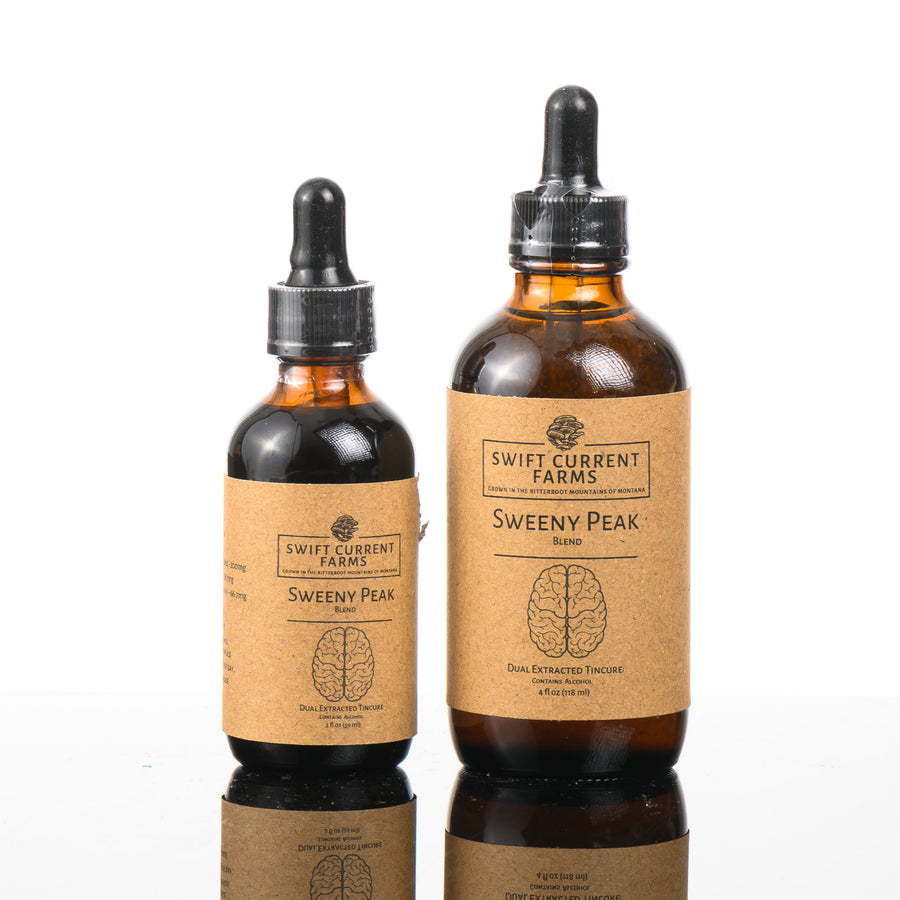 Two bottles of Lion's Mane and Turkey Tail Extract by Swift Current Farms