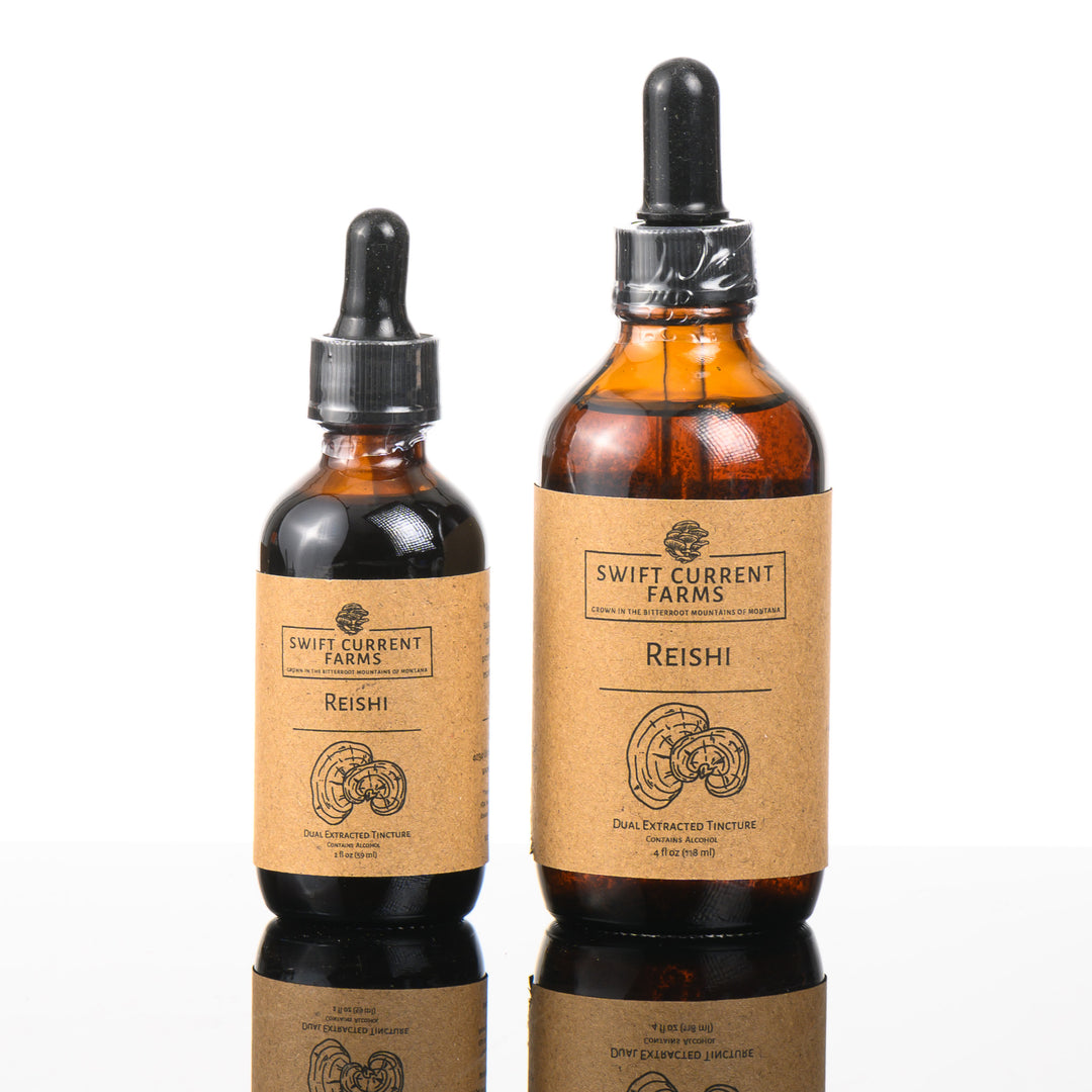 Two bottles of Swift Current Farms' Reishi Tincture