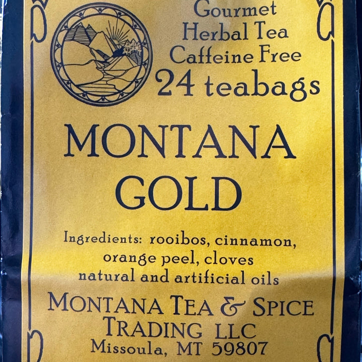 1.7 oz bag of Montana Tea & Spice Trading LLC's Montana Gold (24 teabags, caffeine free), ingredients