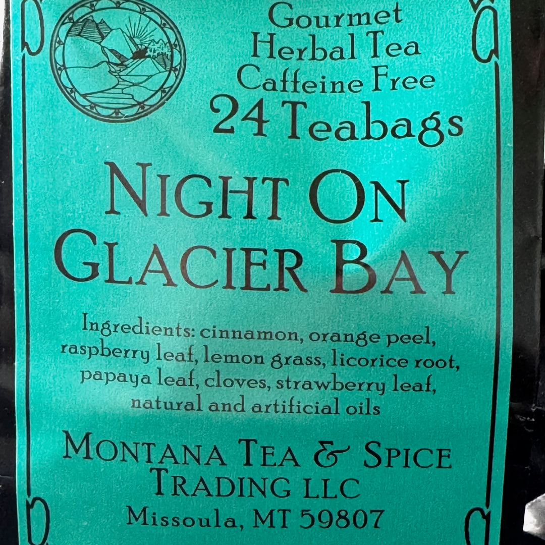 1.7 oz bag of Montana Tea & Spice Trading LLC's Night on Glacier Bay (24 teabags, caffeine free), ingredients