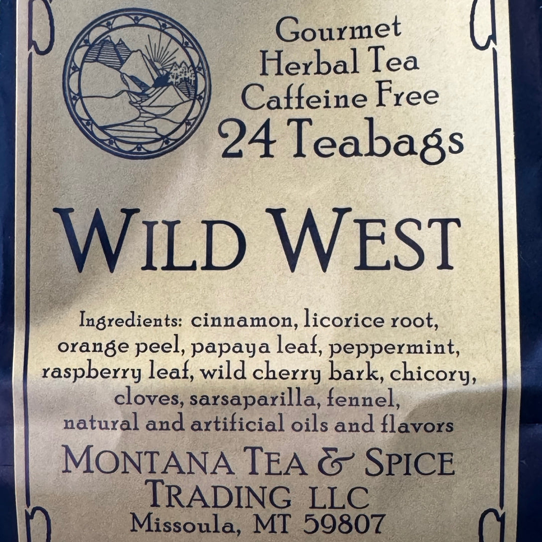 1.7 oz bag of Montana Tea & Spice Trading LLC's Wild West (24 teabags, caffeine free), ingredients