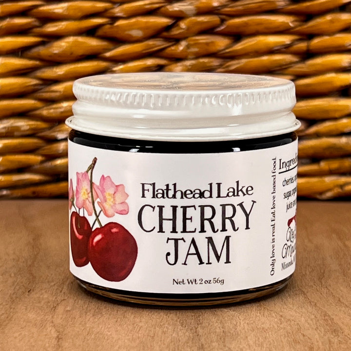 A 2oz Jar of Key to the Mountain's handmade Montana flathead Lake Cherry jam.